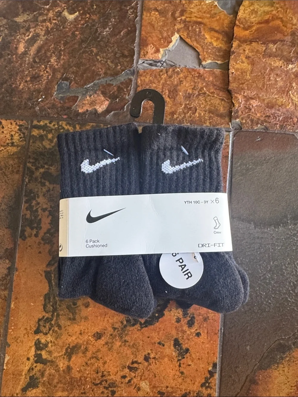 Nike Black Crew Athletic Socks with White Swoosh - 6 Pack (484)